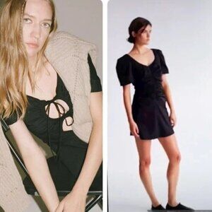 Thakoon Black Puff Sleeve Ruched Open Back Mini Dress Size 2